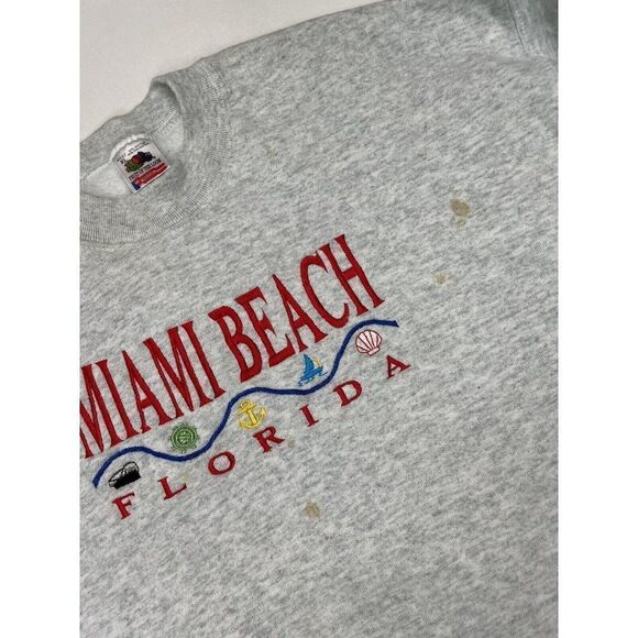 VINTAGE Miami Beach Florida Embroidered Crewneck Sweatshirt Men Large USA 90s - Picture 3 of 8